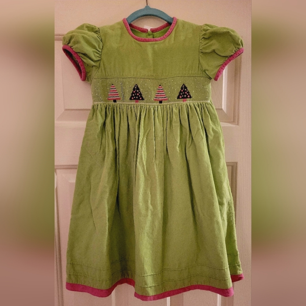 ANAVINI Smocked Corduroy Christmas Tree Dress